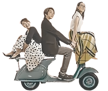 Mars Cafe staff riding a scooter